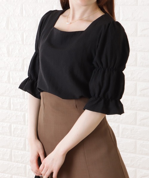 Lace Ladies（レースレディース）の「スクエアネック  パフスリーブシフォン トップス（シャツ/ブラウス・レディース・ブラック/ベージュ・M/XL）」の13枚目の写真