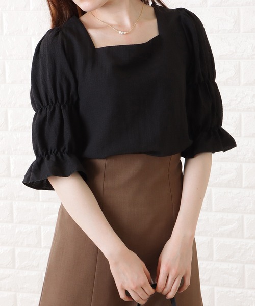 Lace Ladies（レースレディース）の「スクエアネック  パフスリーブシフォン トップス（シャツ/ブラウス・レディース・ブラック/ベージュ・M/XL）」の15枚目の写真