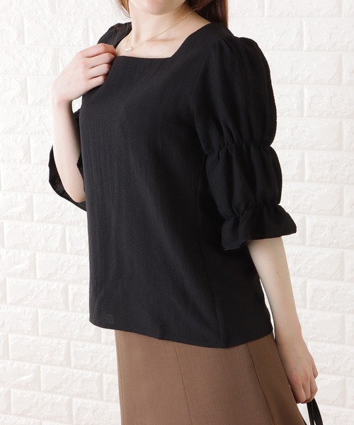Lace Ladies（レースレディース）の「スクエアネック  パフスリーブシフォン トップス（シャツ/ブラウス・レディース・ブラック/ベージュ・M/XL）」の17枚目の写真