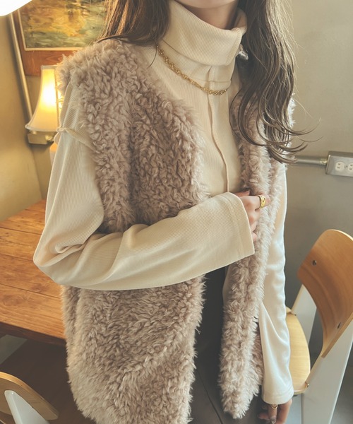 Ambre Neige（アンブルネージュ）の「テレコビッグロンＴ／【WEB/EC限定商品】（Tシャツ/カットソー・レディース・アイボリー/ダークブラウン/ブラック/ライトベージュ/ライトブラウン/スモークピンク・FREE）」の2枚目の写真