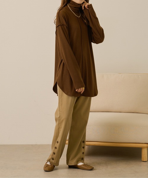 Ambre Neige（アンブルネージュ）の「テレコビッグロンＴ／【WEB/EC限定商品】（Tシャツ/カットソー・レディース・アイボリー/ダークブラウン/ブラック/ライトベージュ/ライトブラウン/スモークピンク・FREE）」の12枚目の写真