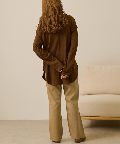 Ambre Neige（アンブルネージュ）の「テレコビッグロンＴ／【WEB/EC限定商品】（Tシャツ/カットソー・レディース・アイボリー/ダークブラウン/ブラック/ライトベージュ/ライトブラウン/スモークピンク・FREE）」の10枚目の写真