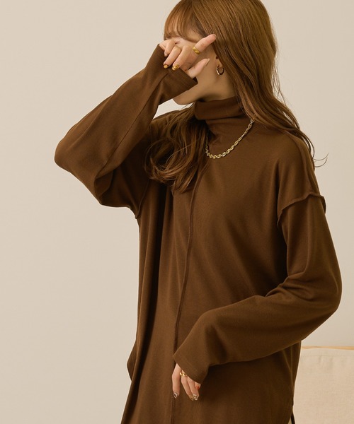 Ambre Neige（アンブルネージュ）の「テレコビッグロンＴ／【WEB/EC限定商品】（Tシャツ/カットソー・レディース・アイボリー/ダークブラウン/ブラック/ライトベージュ/ライトブラウン/スモークピンク・FREE）」の7枚目の写真