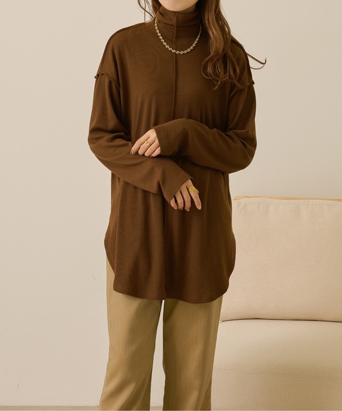 Ambre Neige（アンブルネージュ）の「テレコビッグロンＴ／【WEB/EC限定商品】（Tシャツ/カットソー・レディース・アイボリー/ダークブラウン/ブラック/ライトベージュ/ライトブラウン/スモークピンク・FREE）」の17枚目の写真