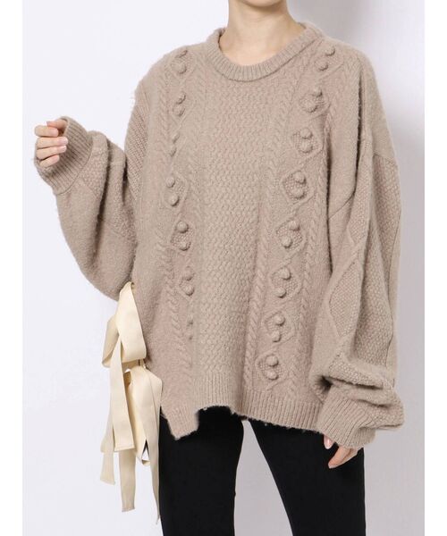 merry jenny（メリージェニー）の「スリットリボンケーブルニット（ニット/セーター・レディース・ブラック/ベージュ/アイボリー・FREE）」の19枚目の写真