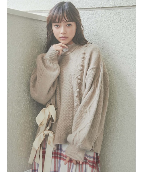 merry jenny（メリージェニー）の「スリットリボンケーブルニット（ニット/セーター・レディース・ブラック/ベージュ/アイボリー・FREE）」の10枚目の写真