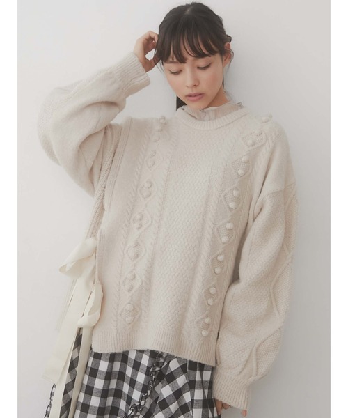 merry jenny（メリージェニー）の「スリットリボンケーブルニット（ニット/セーター・レディース・ブラック/ベージュ/アイボリー・FREE）」の5枚目の写真