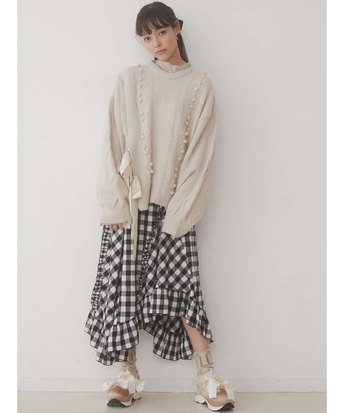 merry jenny（メリージェニー）の「スリットリボンケーブルニット（ニット/セーター・レディース・ブラック/ベージュ/アイボリー・FREE）」の11枚目の写真