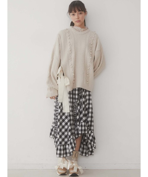 merry jenny（メリージェニー）の「スリットリボンケーブルニット（ニット/セーター・レディース・ブラック/ベージュ/アイボリー・FREE）」の21枚目の写真