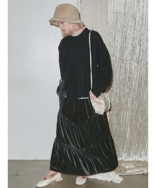 merry jenny（メリージェニー）の「スリットリボンケーブルニット（ニット/セーター・レディース・ブラック/ベージュ/アイボリー・FREE）」の6枚目の写真