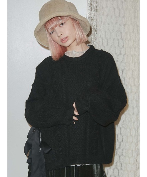 merry jenny（メリージェニー）の「スリットリボンケーブルニット（ニット/セーター・レディース・ブラック/ベージュ/アイボリー・FREE）」の12枚目の写真