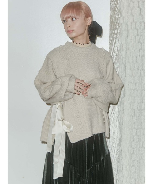 merry jenny（メリージェニー）の「スリットリボンケーブルニット（ニット/セーター・レディース・ブラック/ベージュ/アイボリー・FREE）」の16枚目の写真