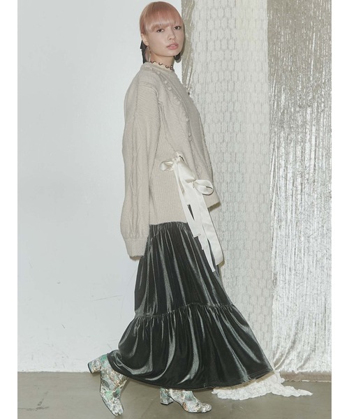 merry jenny（メリージェニー）の「スリットリボンケーブルニット（ニット/セーター・レディース・ブラック/ベージュ/アイボリー・FREE）」の13枚目の写真