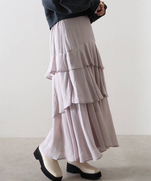 Cheek（チーク）の「楊柳ティアードスカート（スカート・レディース・ブラック/サックスブルー/ピンク・MEDIUM）」の3枚目の写真