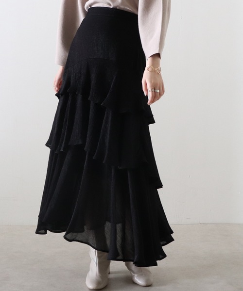 Cheek（チーク）の「楊柳ティアードスカート（スカート・レディース・ブラック/サックスブルー/ピンク・MEDIUM）」の2枚目の写真