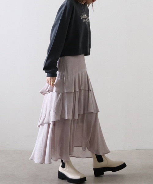 Cheek（チーク）の「楊柳ティアードスカート（スカート・レディース・ブラック/サックスブルー/ピンク・MEDIUM）」の21枚目の写真