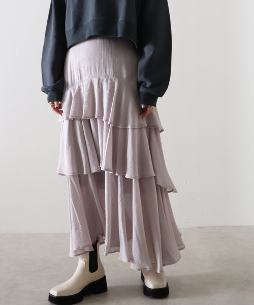 Cheek（チーク）の「楊柳ティアードスカート（スカート・レディース・ブラック/サックスブルー/ピンク・MEDIUM）」の6枚目の写真