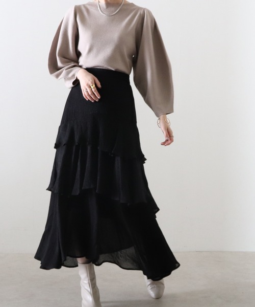 Cheek（チーク）の「楊柳ティアードスカート（スカート・レディース・ブラック/サックスブルー/ピンク・MEDIUM）」の12枚目の写真
