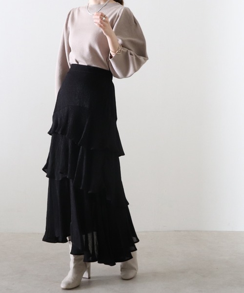 Cheek（チーク）の「楊柳ティアードスカート（スカート・レディース・ブラック/サックスブルー/ピンク・MEDIUM）」の8枚目の写真
