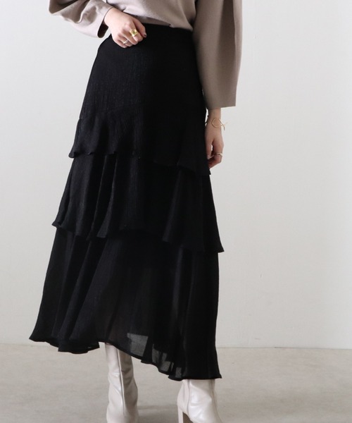 Cheek（チーク）の「楊柳ティアードスカート（スカート・レディース・ブラック/サックスブルー/ピンク・MEDIUM）」の5枚目の写真