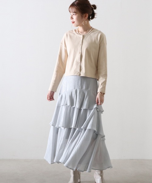 Cheek（チーク）の「楊柳ティアードスカート（スカート・レディース・ブラック/サックスブルー/ピンク・MEDIUM）」の7枚目の写真