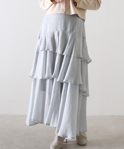 Cheek（チーク）の「楊柳ティアードスカート（スカート・レディース・ブラック/サックスブルー/ピンク・MEDIUM）」の19枚目の写真