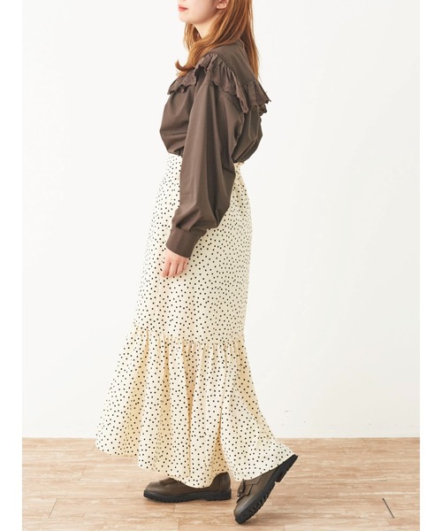 SLURR(スラ―)の「【大きいサイズ】ドットフリルマーメイドスカート(スカート・レディース・ライトベージュ/ブラック・LARGE)」の9枚目の写真