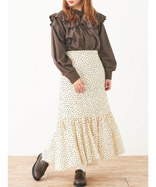 SLURR(スラ―)の「【大きいサイズ】ドットフリルマーメイドスカート(スカート・レディース・ライトベージュ/ブラック・LARGE)」の10枚目の写真
