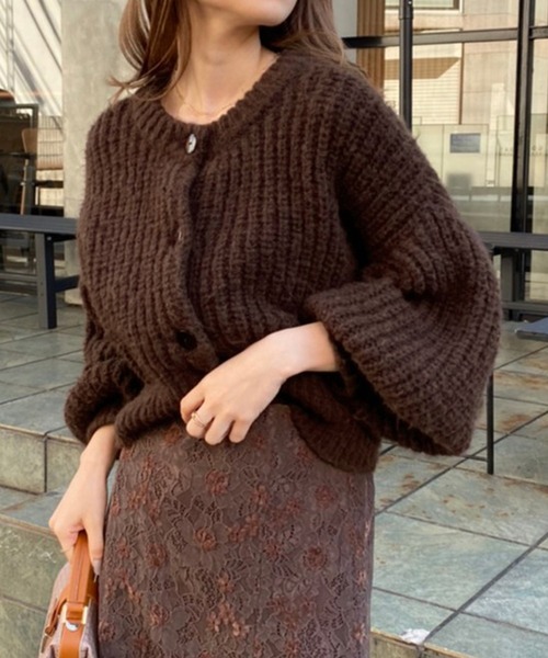 one after another NICE CLAUP(ワンアフターアナザーナイスクラップ)の「前後2wayクルーネックカーディガン(カーディガン/ボレロ・レディース・オレンジ/ピンク/オフホワイト/ブラウン・FREE)」の5枚目の写真