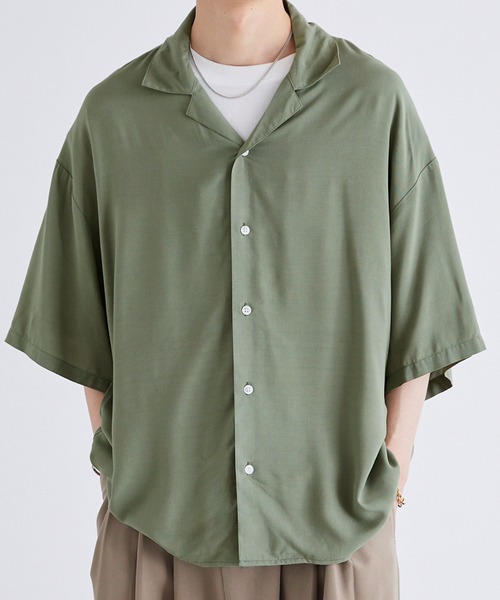 Anchor Smith（アンカー スミス）の「ルーズオープンカラーベーシックシャツ（シャツ/ブラウス・メンズ・ホワイト/ライトグレー/ブラック/サックスブルー/グレー系その他/ブルー系その他/チャコール/グレイッシュベージュ/グリーン・M/L）」の8枚目の写真