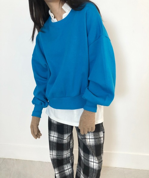 me+em select(ミームセレクト)の「ボリュームスリーブスウェットプルオーバー【裏起毛】(スウェット・レディース・ブラック/グレー/オレンジ/ブルー/グリーン/オートミール・FREE)」の5枚目の写真
