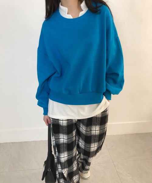 me+em select(ミームセレクト)の「ボリュームスリーブスウェットプルオーバー【裏起毛】(スウェット・レディース・ブラック/グレー/オレンジ/ブルー/グリーン/オートミール・FREE)」の8枚目の写真