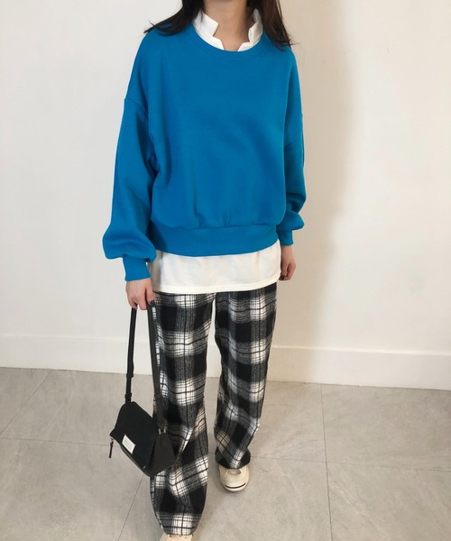 me+em select(ミームセレクト)の「ボリュームスリーブスウェットプルオーバー【裏起毛】(スウェット・レディース・ブラック/グレー/オレンジ/ブルー/グリーン/オートミール・FREE)」の9枚目の写真