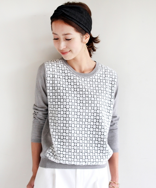 BEAUTY&YOUTH UNITED ARROWS(ビューティーアンドユースユナイテッドアローズ)の「BYSF ∵ダイアレース+ニットプルオーバー◆(ニット/セーター・レディース・ホワイト/グレー/ネイビー・FREE)」の3枚目の写真