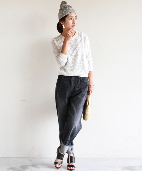 BEAUTY&YOUTH UNITED ARROWS(ビューティーアンドユースユナイテッドアローズ)の「BYSF ∵ダイアレース+ニットプルオーバー◆(ニット/セーター・レディース・ホワイト/グレー/ネイビー・FREE)」の4枚目の写真