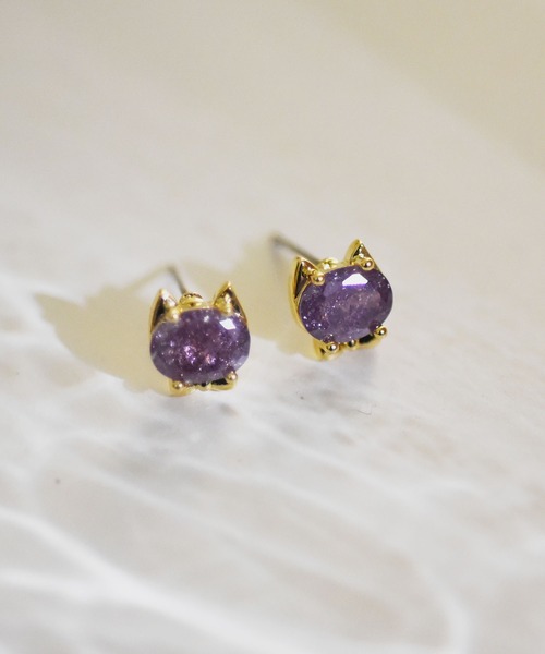 ma chere Cosette?(マシェールコゼット)の「ネコプチピアス(ピアス(両耳用)・レディース・パープル/クリア・FREE)」の2枚目の写真