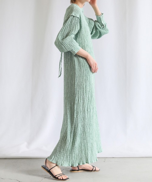 select MOCA（セレクトモカ）の「バックリボンクリンクルロングワンピース（ワンピース・レディース・ブラック/グリーン/アイボリー・FREE）」の9枚目の写真