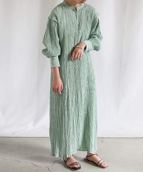 select MOCA（セレクトモカ）の「バックリボンクリンクルロングワンピース（ワンピース・レディース・ブラック/グリーン/アイボリー・FREE）」の8枚目の写真