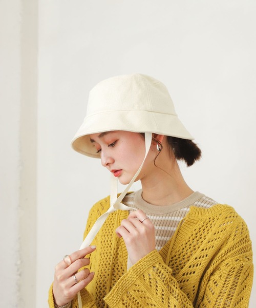 SENSE OF PLACE by URBAN RESEARCH（センスオブプレイスバイアーバンリサーチ）の「コットンツイルリボンバケットハット（ハット・レディース・ブラック/アイボリー・ONE）」の4枚目の写真