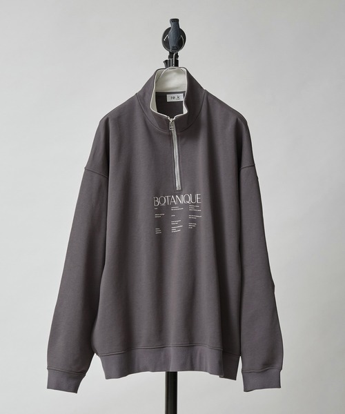 re_k by JUNRED（レクバイジュンレッド）の「【　re_k by JUNRED　】タイポグラフィックスタンドハーフジップバルーンスウェット（スウェット・メンズ・ホワイト/ラベンダー/チャコールグレー・S/L/LL/M）」の2枚目の写真