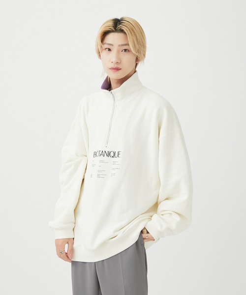 re_k by JUNRED（レクバイジュンレッド）の「【　re_k by JUNRED　】タイポグラフィックスタンドハーフジップバルーンスウェット（スウェット・メンズ・ホワイト/ラベンダー/チャコールグレー・S/L/LL/M）」の13枚目の写真