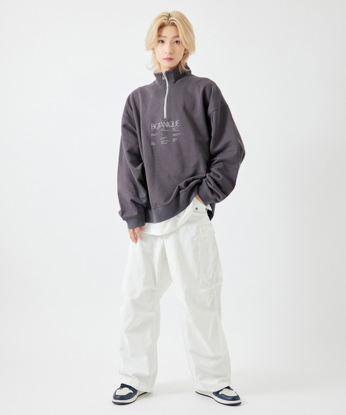 re_k by JUNRED（レクバイジュンレッド）の「【　re_k by JUNRED　】タイポグラフィックスタンドハーフジップバルーンスウェット（スウェット・メンズ・ホワイト/ラベンダー/チャコールグレー・S/L/LL/M）」の18枚目の写真