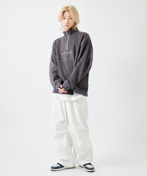 re_k by JUNRED（レクバイジュンレッド）の「【　re_k by JUNRED　】タイポグラフィックスタンドハーフジップバルーンスウェット（スウェット・メンズ・ホワイト/ラベンダー/チャコールグレー・S/L/LL/M）」の20枚目の写真