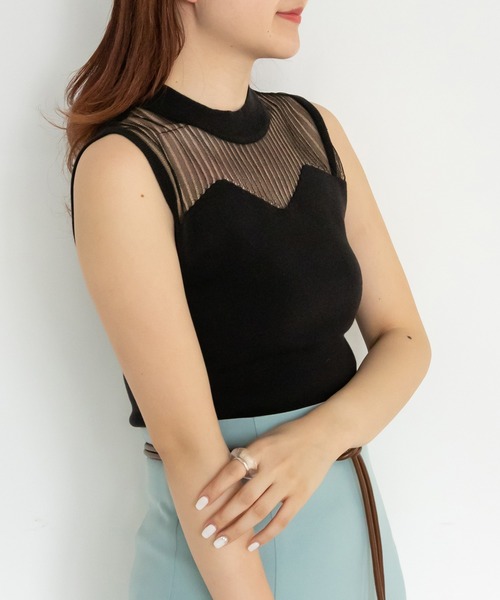 RANDA（ランダ）の「シースルーノースリーブニット（ニット/セーター・レディース・ブラック/ベージュ/グレイッシュベージュ・FREE）」の2枚目の写真