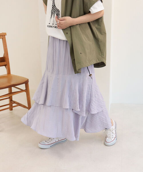 fredy emue（フレディエミュ）の「ワッシャー加工ティアードスカート（スカート・レディース・オレンジ/ラベンダー/ブラック・38）」の3枚目の写真