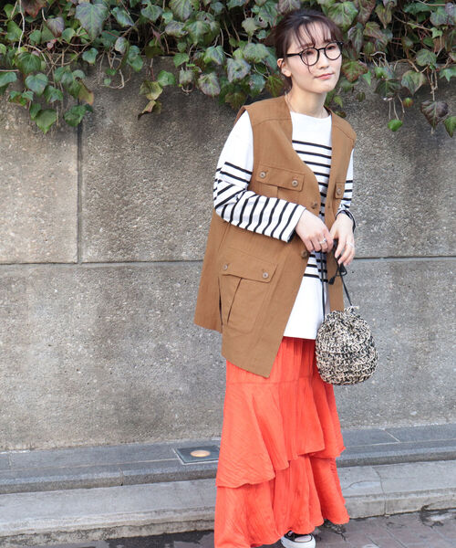 fredy emue（フレディエミュ）の「ワッシャー加工ティアードスカート（スカート・レディース・オレンジ/ラベンダー/ブラック・38）」の5枚目の写真