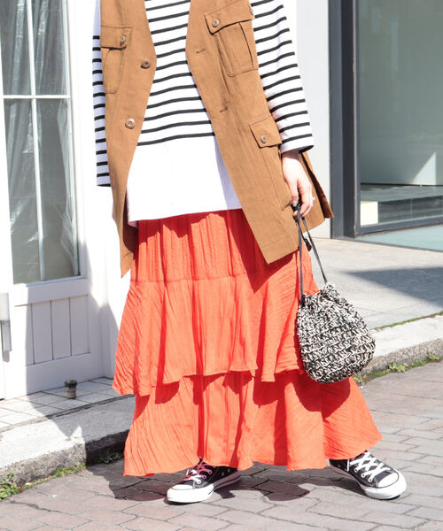 fredy emue（フレディエミュ）の「ワッシャー加工ティアードスカート（スカート・レディース・オレンジ/ラベンダー/ブラック・38）」の10枚目の写真