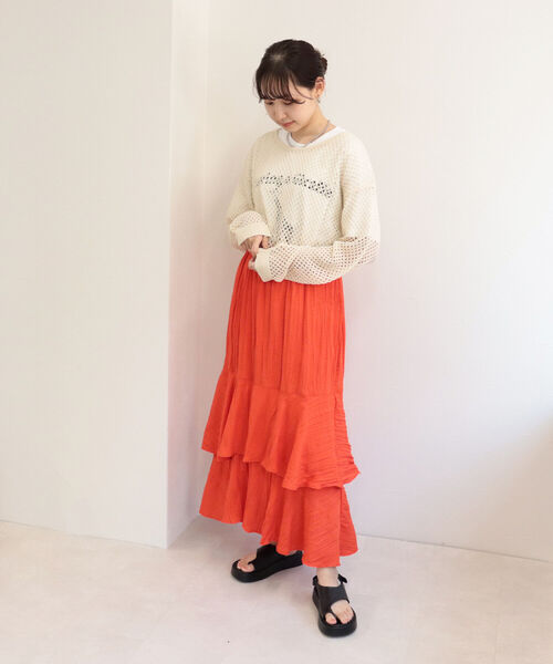 fredy emue（フレディエミュ）の「ワッシャー加工ティアードスカート（スカート・レディース・オレンジ/ラベンダー/ブラック・38）」の13枚目の写真