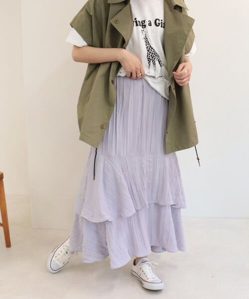 fredy emue（フレディエミュ）の「ワッシャー加工ティアードスカート（スカート・レディース・オレンジ/ラベンダー/ブラック・38）」の19枚目の写真