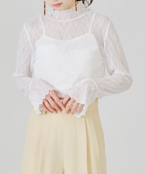 acro(アクロ)の「ハイネックレーストップス/AC1334(シャツ/ブラウス・レディース・ホワイト/ブラック・フリ-)」の3枚目の写真